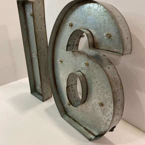Marquee Numbers with lights ( # 16) (15" height) Galvanized Metal - Picture 2 of 10